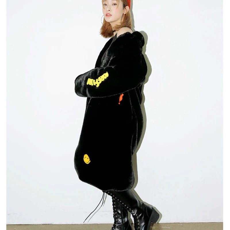 Rex Rabbit Faux Fur Coat Women 2022 Autumn Winter Long Jackets Female Casual Thick Warm Loose Coat Vintage Embroidery Clothes