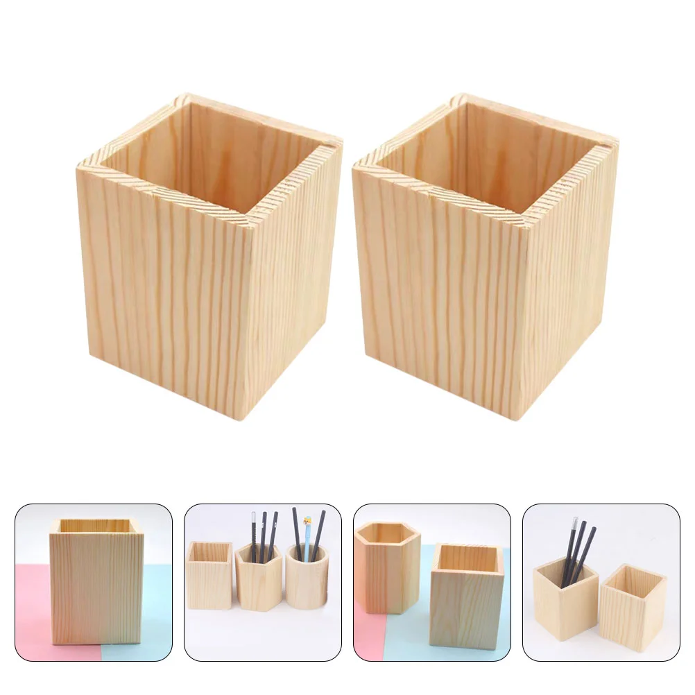 

2 Pcs Wooden Holder Pine Pen Holder Wood Succulent Pot Desktop Organizer Makeup Brush Tools Stationery
