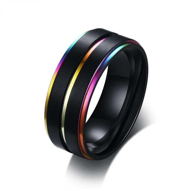 

Rainbow jewelry European and American Style Men's stainless steel naked ring black room color factory direct supply