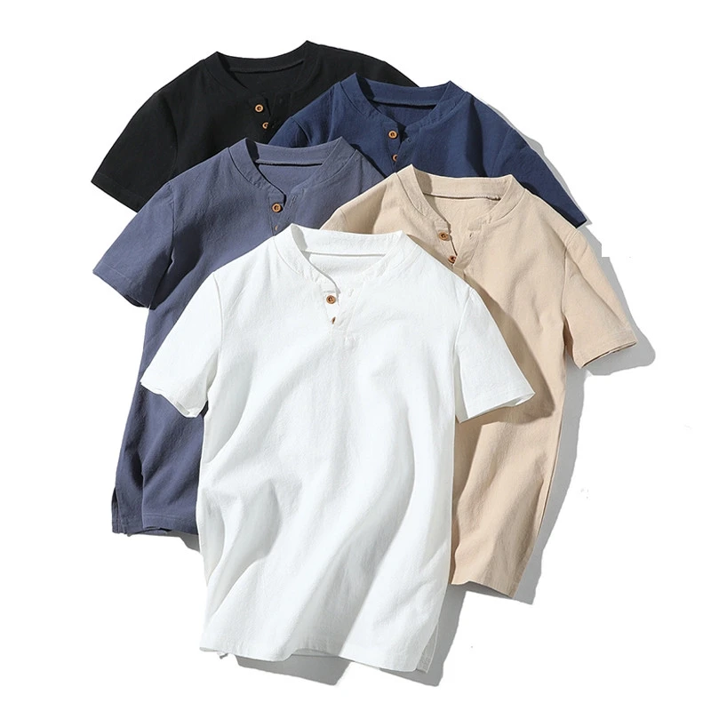 

Mens Pullover Linen Shirts Short Sleeve Shirts Slim Fit Solid Shirts