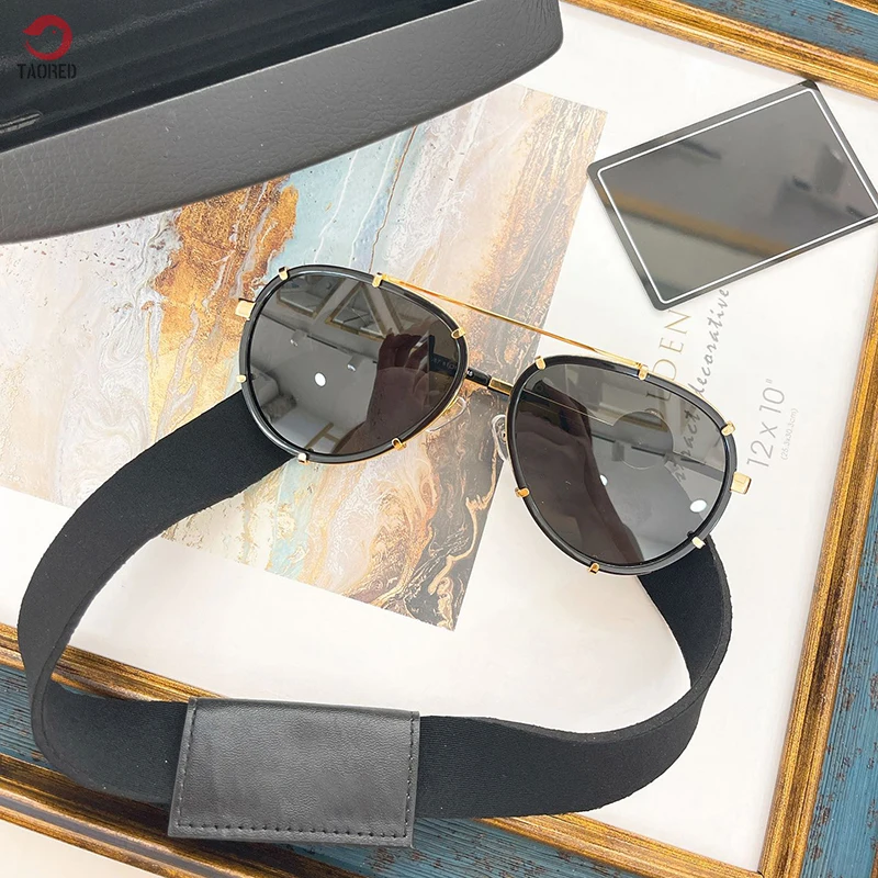New Trendy Fashion Italy Luxury Brand Women's Sunglasses Pilot Style with Strap Vintage Eyewear Designer Elegant Eyeglasses