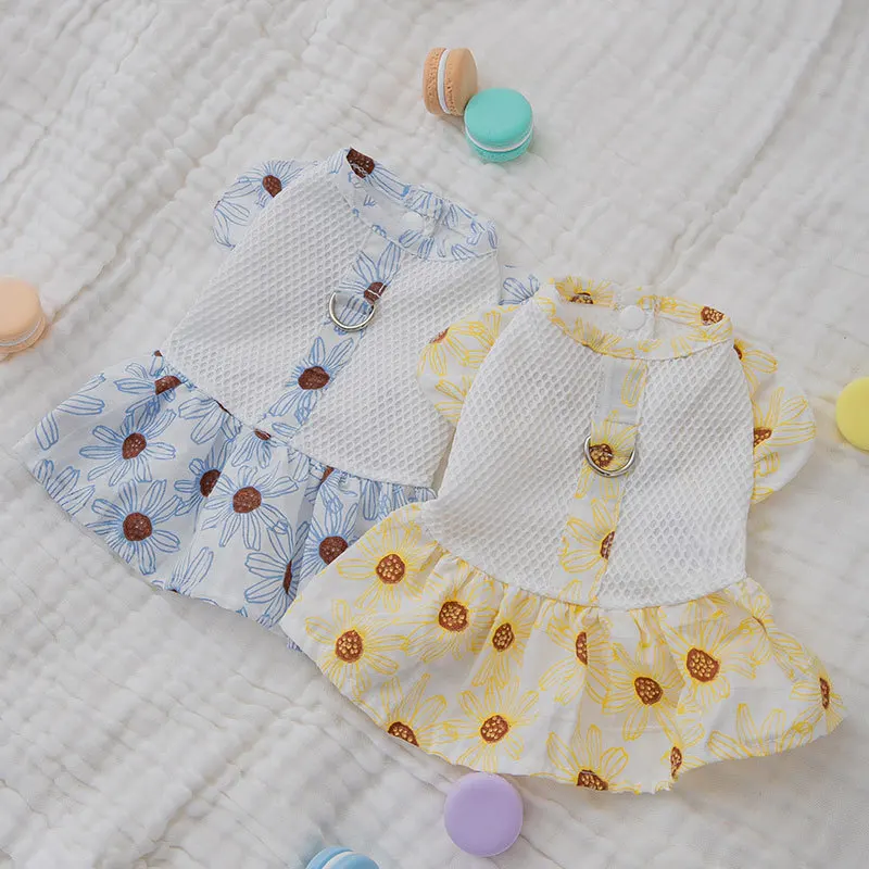 Весенне-летнее тонкое Сетчатое платье с цветочным рисунком для щенков |