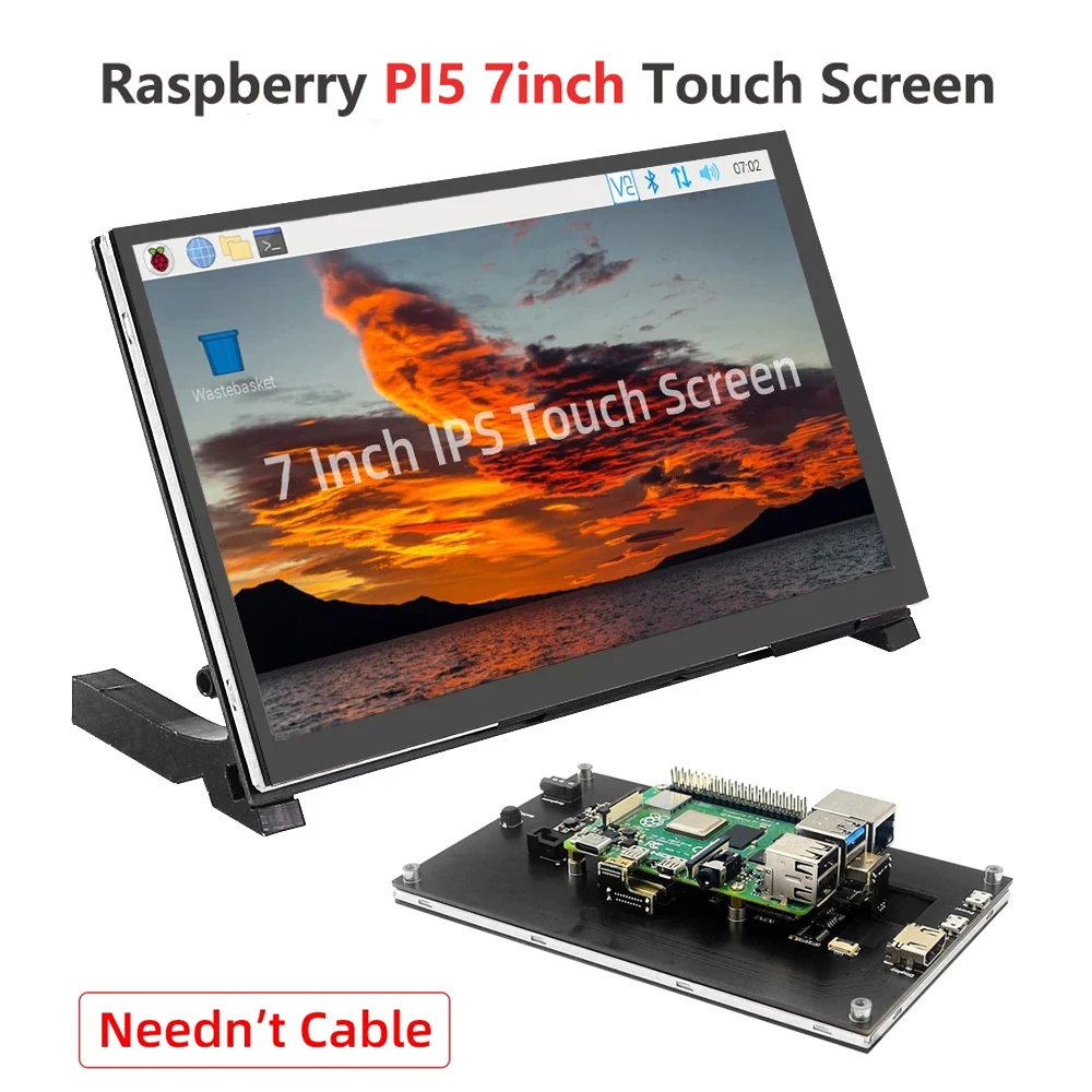 Raspberry Pi 5 7-дюймовый сенсорный экран IPS 1024x600 HD ЖК HDMI-совместимый дисплей для RPI 4B 3B OPI