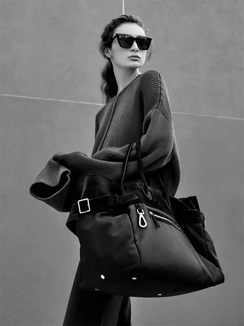 

The Row Light Luxury New Travel Women's Bag Margaux 17 Nylon Collar Leather Large Capacity Handbag Casual Tote Bag