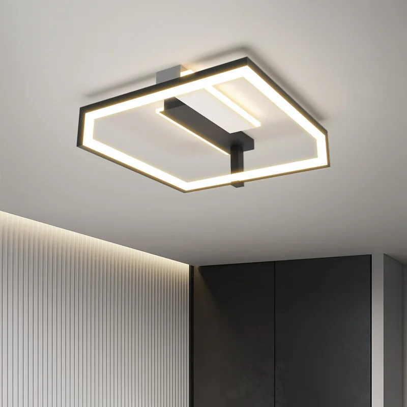 Minimalist Modern LED Ceiling Chandelier For Living Room Dining Kitchen Bedroom Study Office Indoor Home Black Lighting Fixture