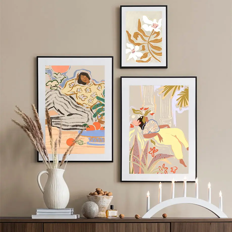 Абстрактная ленивая женщина танцевальный цветок лимон Папайя фрукты настенный