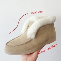 ankle boots cow suede leather boots natural fur warm winter boots slip on snow boots for women flat with fuzzy casual shoes