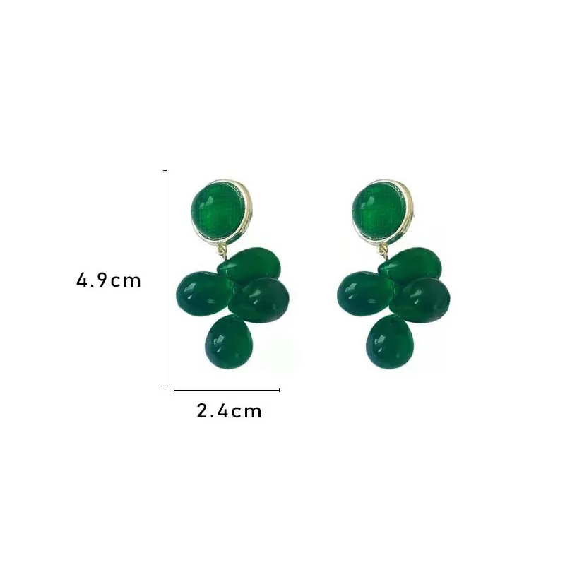 French Romantic Green Grape Glazed Earrings Retro Vintage Style Light Luxury Green Beads Clip on Earrings Without Hole for Women images - 6