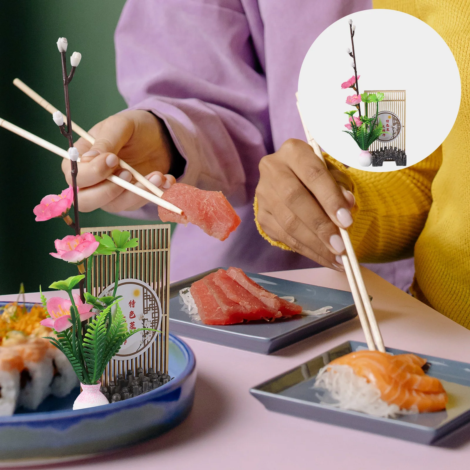

Indoor Simulation Flower Decor Plate Favor Arrangement Sushi Plastic Restaurant Accessory Artificial Flowers Adornment Japanese