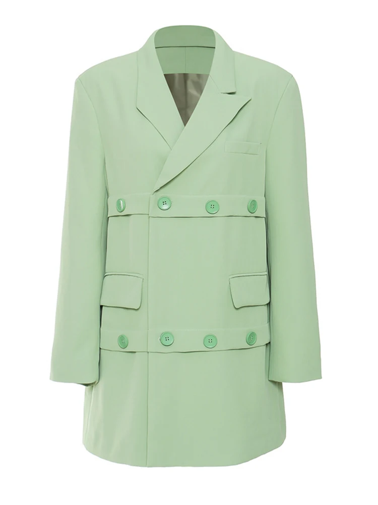 

Women Green Button Irregular Big Size Blazer New Lapel Long Sleeve Loose Fit Jacket Fashion Spring Autumn 2022 1DE8286