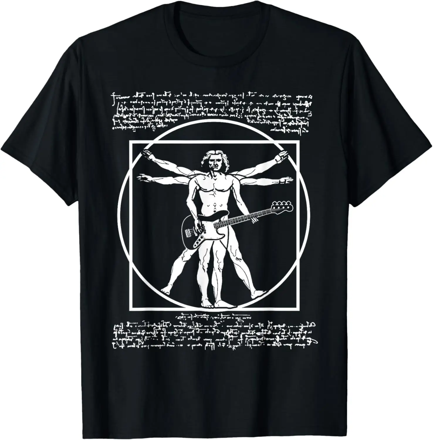 Da Vinci Vitruvian Man Бас-гитарист-футболка бас-гитариста