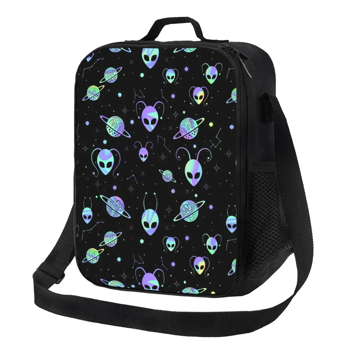 

Holographic Alien Universe Cosmos With Planet And Stars Portable Lunch Boxes Thermal Cooler Food Insulated Lunch Bag School