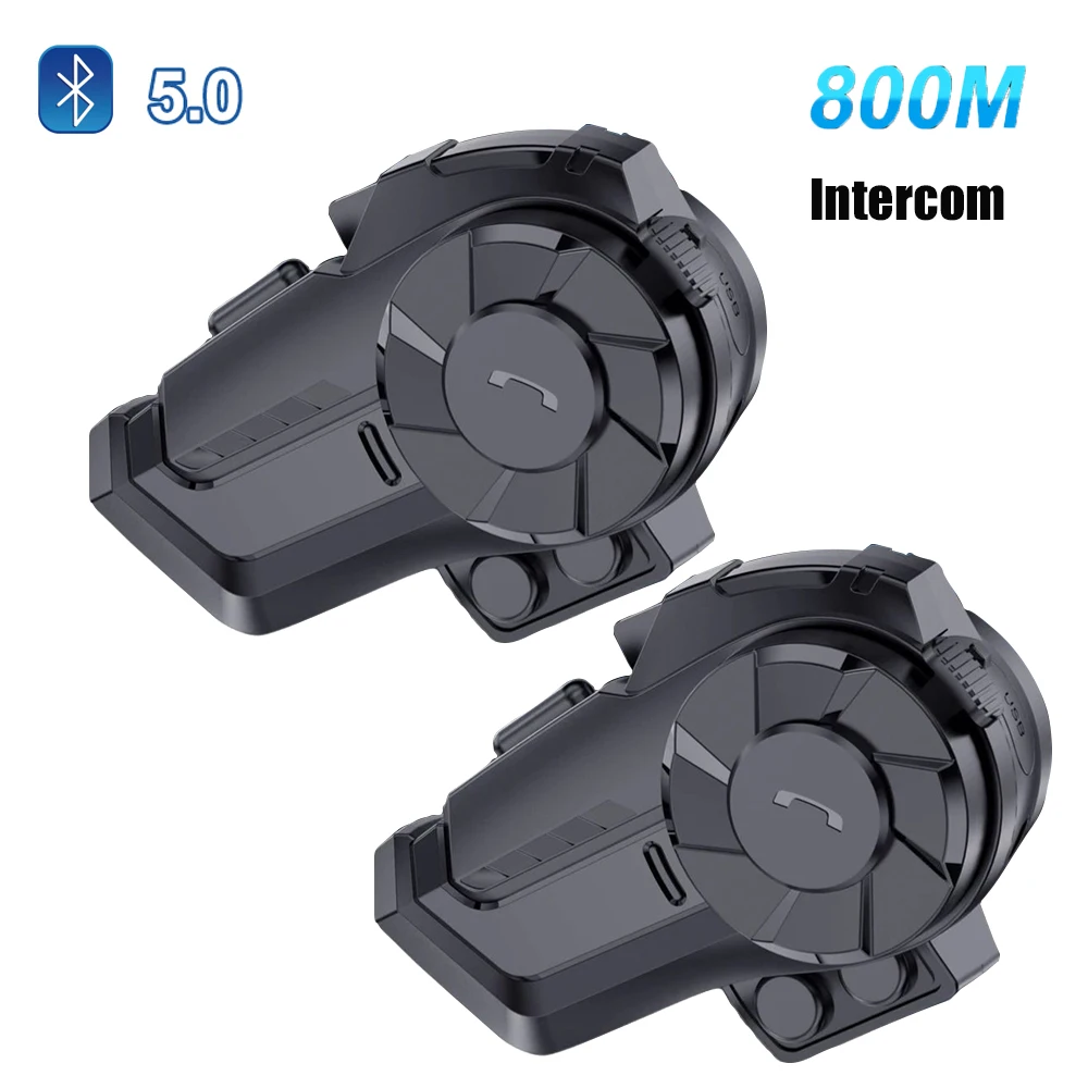 

1PCS/2PCS BT5.0 Motorcycle Helmet Intercom 800m 2 Riders Waterproof Interphone Car & Bicycle Communicator helmet Bluetooth