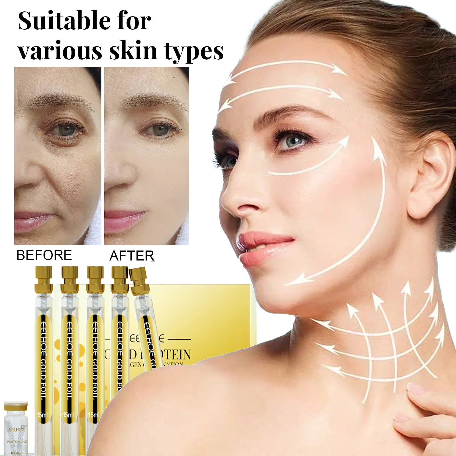 

Anti Aging Hyaluronic Acid 24K Gold Active Collagen Facial Essence Protein Thread Serum Skin Care Tool For Firming Moisturizing