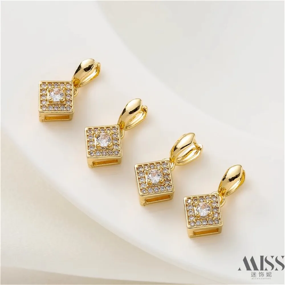 14K позолоченный Цирконий Квадратный Кулон зажим Сделай Сам аксессуары бусины
