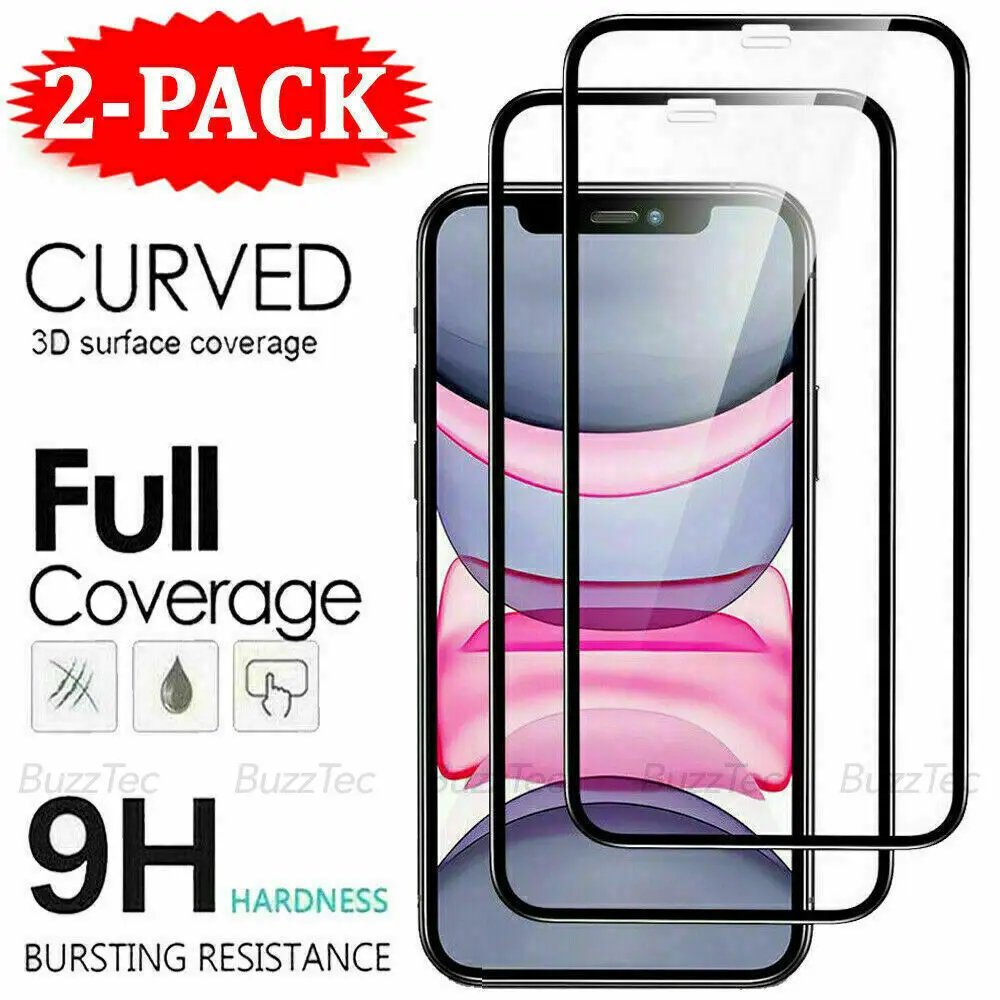 

2 Pack of Full Cover Tempered Glass Screen Protector For iPhone XR XS 11 12 13 14 Pro MAX Tempered Glass