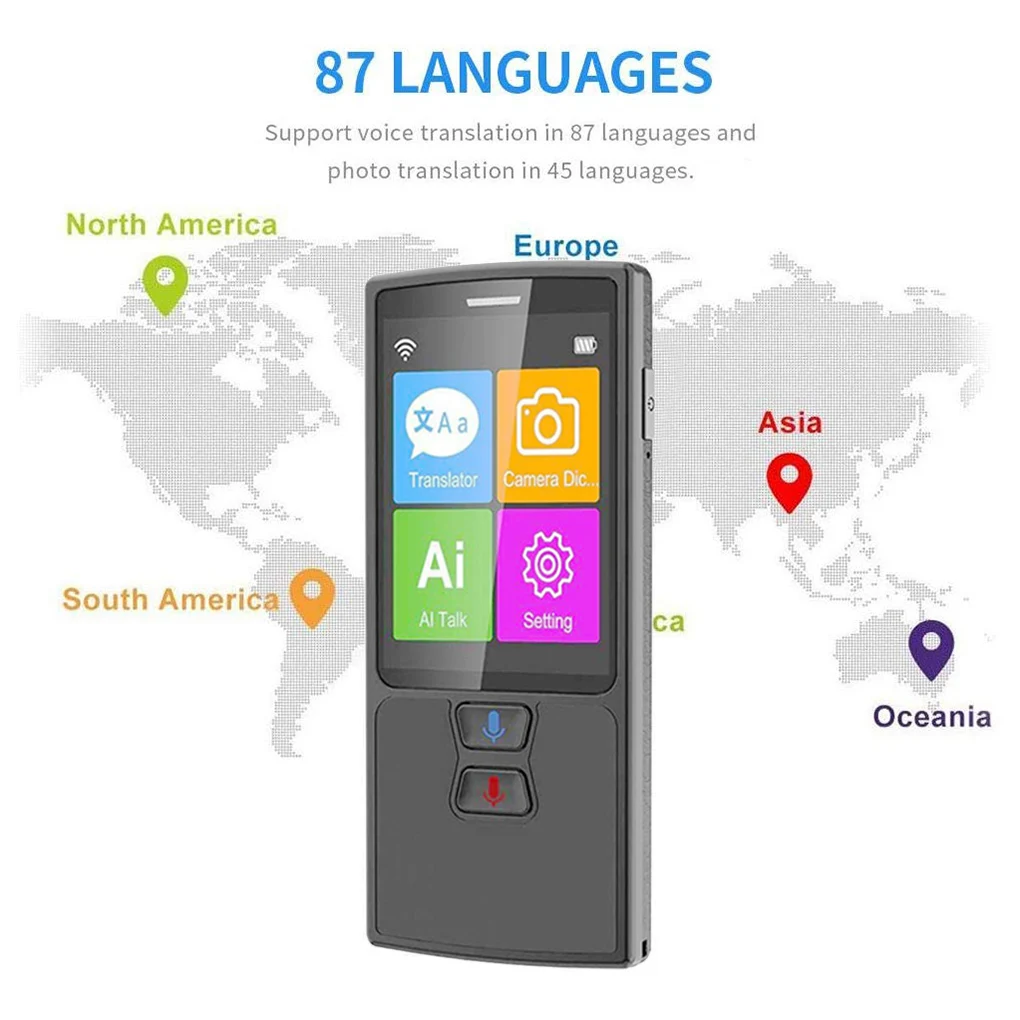 

WiFi Translator Portable 2 4-inch TFT 512M 4G Battery Powered USB Charging Travelling Business Meeting Interpreter Black