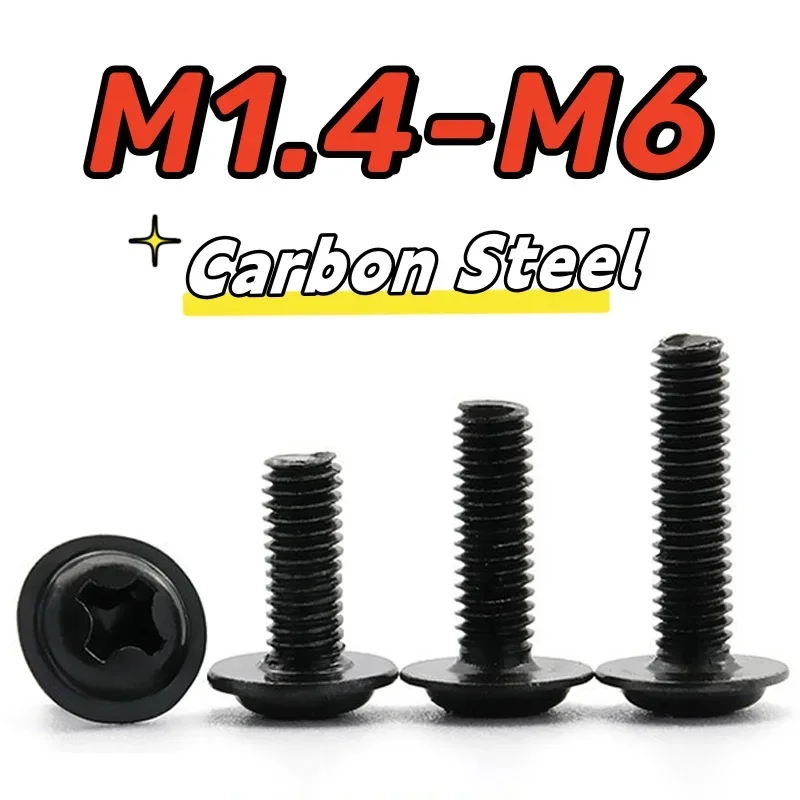 

10-200 шт. M1.4 M1.7 M2 M2.5 M3 M3.5 M4 M5 M6 черная подкладка из углеродистой стали, круглая головка, крестообразный утопленный болт с круглой головкой Phillips