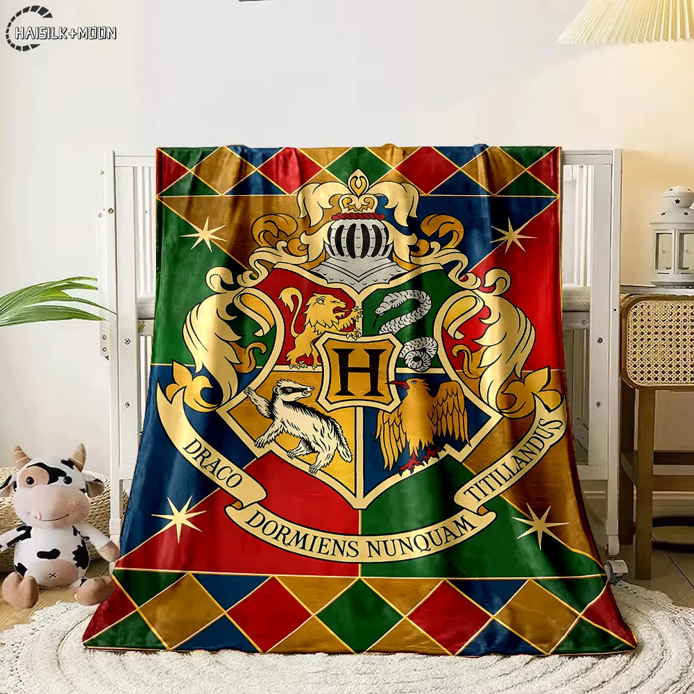 Одеяло с флагом Волшебной школы Гарри Поттера теплое мягкое пушистое для детей и