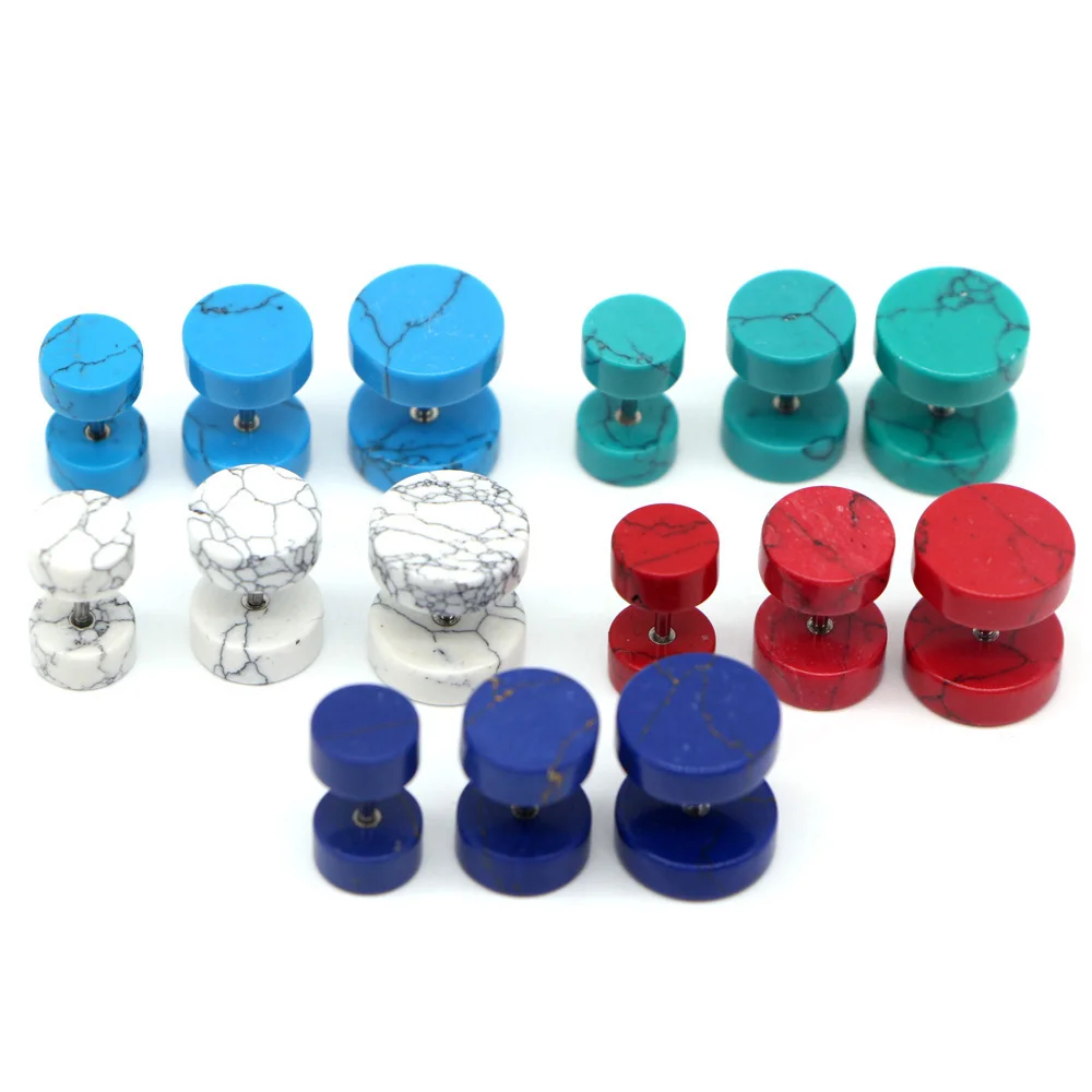 

2PCS Stone Fake Ear Plug Ear Tunnels Cartilage Piercing Studs Tragus Punk Ear Stud Earrings Body Jewelry for Men