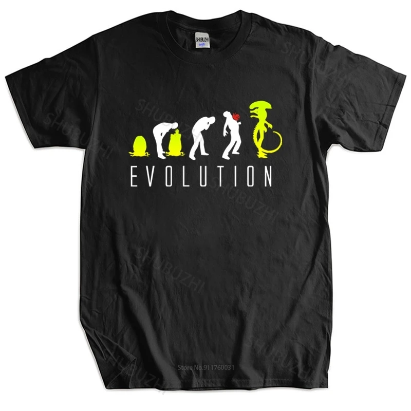 

Men Cotton T Shirt Summer Tops Evolution of Alien, Funny Mens Sci-Fi- T Shirt men cotton t-shirts Homme Black T-shirt