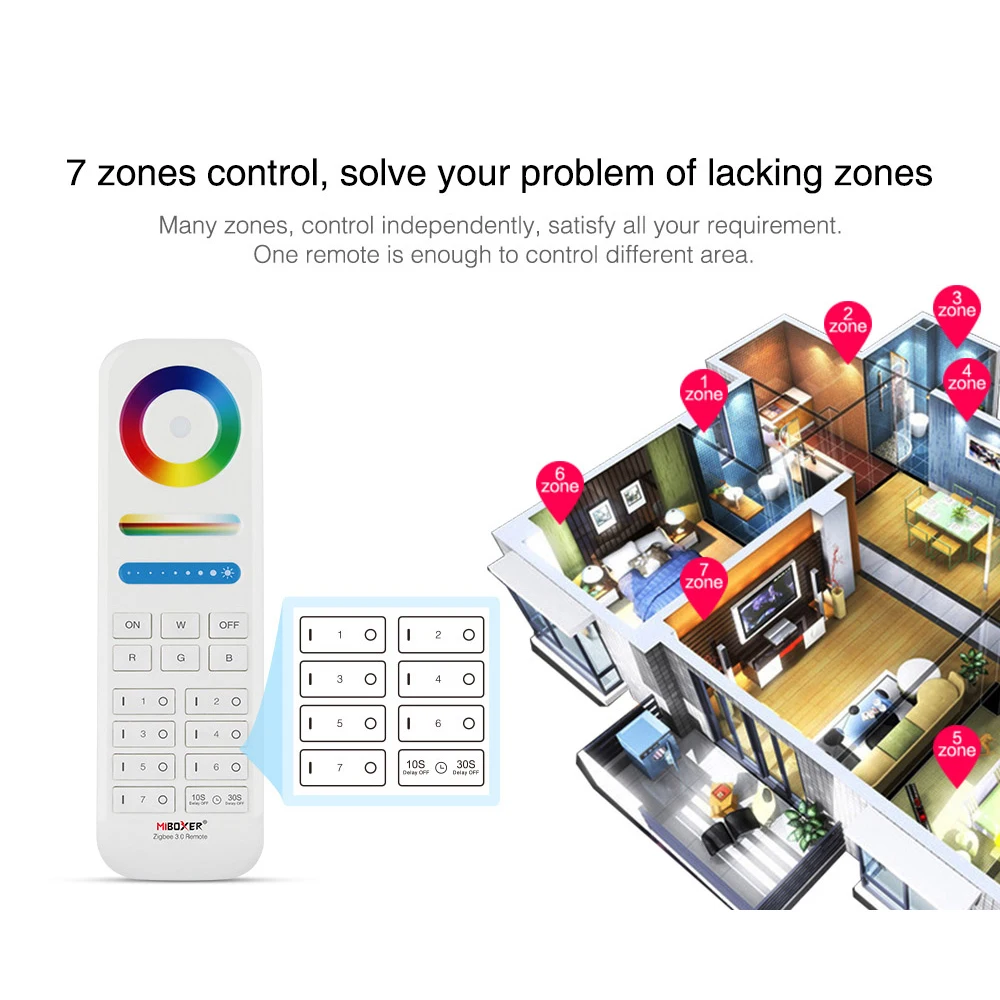

Miboxer FUT089Z Zigbee 3,0 RGB + CCT RGB RGBW контроллер беспроводной пульт дистанционного управления 7 зон контроллер Диммер для Zigbee светодиодный серии свето...