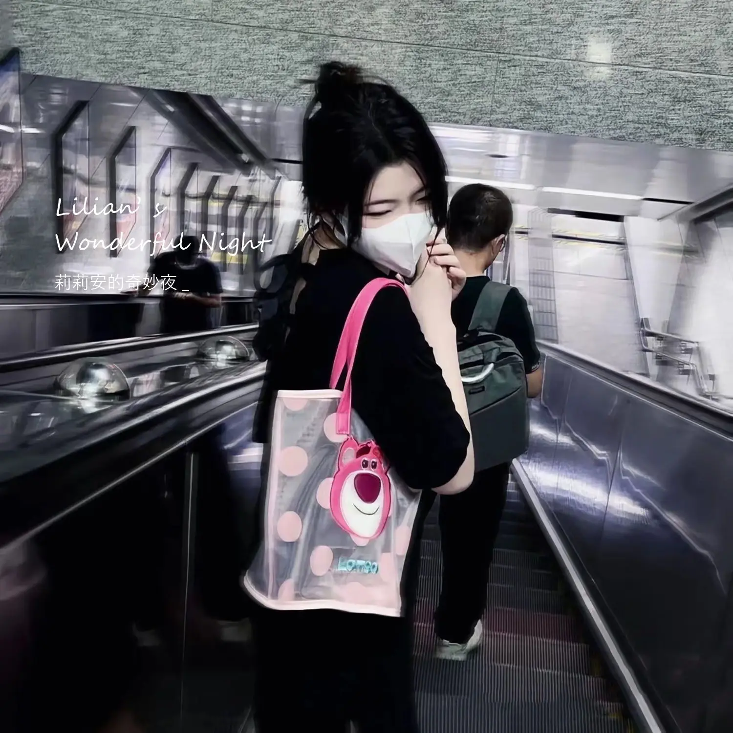 Disney Three-Eyed Aberdeen Mesh Bag Large-capacity Japanese Cartoon Embroidery Hand Bag Female Student Portable Hand Bag