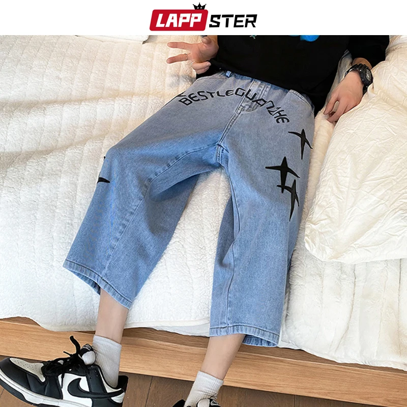 

LAPPSTER Stars Baggy Jeans Streetwear 2023 Blue Jeans 2000s Clothes Y2k Low Rise Denim Cropped Pants Korean Fashions Cargo Pants