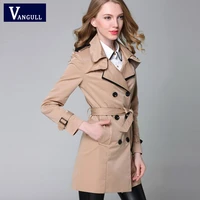 vangull 2022 new fashion designer brand classic european trench coat khaki black double breasted women pea coat real photos