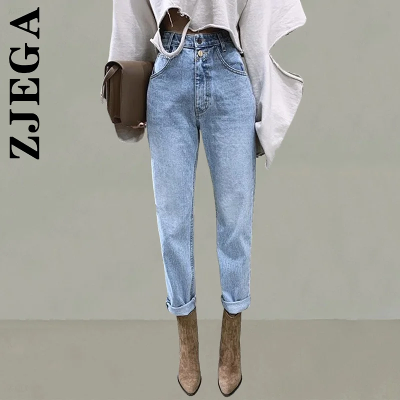 

Zjega Y2k Plus Size Korean High Waist Loose Baggy 2022 Denim Pants Women Jeans Blue Waist Jeans Wide Trousers Pants Female Woman