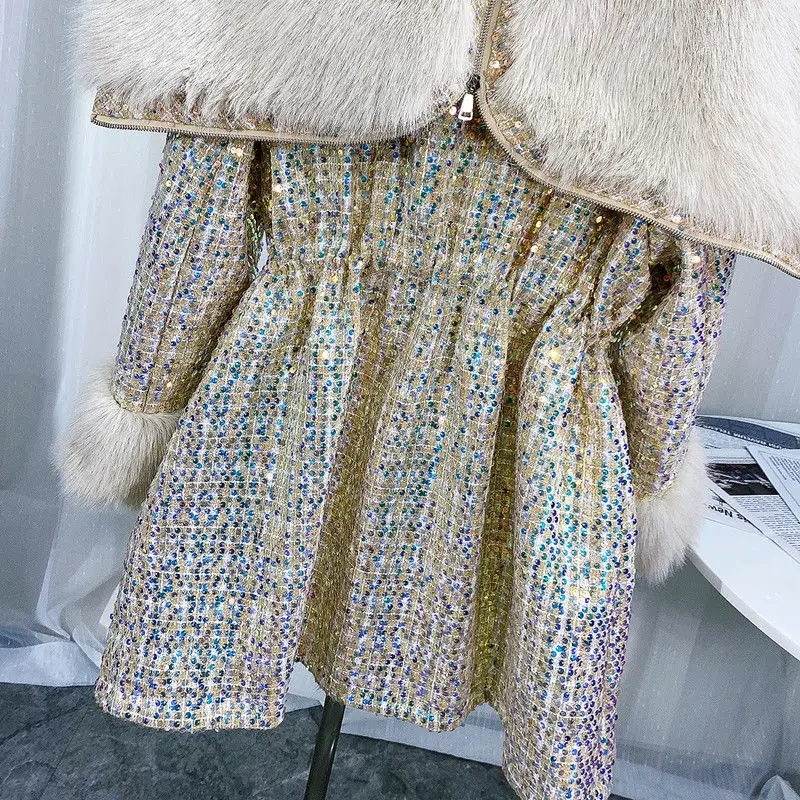 Faux Fur Coat 2022 Winter New Fur Integrated Mid-Length Imitation Fox Fur Jacket Slimming Long-sleeve Faux Fur All-match