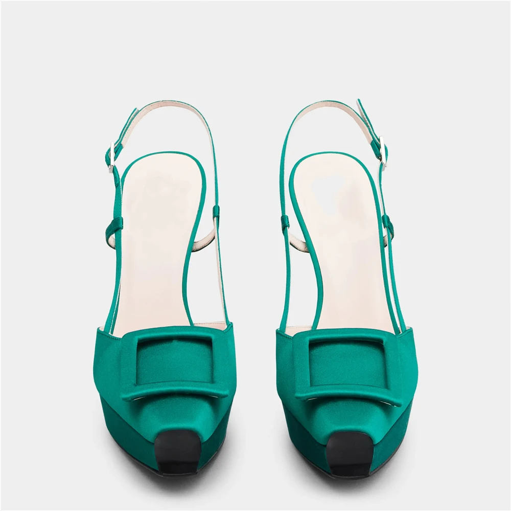 Women Shoes Summer New Pointed Toe Platform Stiletto Shoe Fashion Closed Toe Big Buckle Strap High-Heeled Formal Dress Sandals