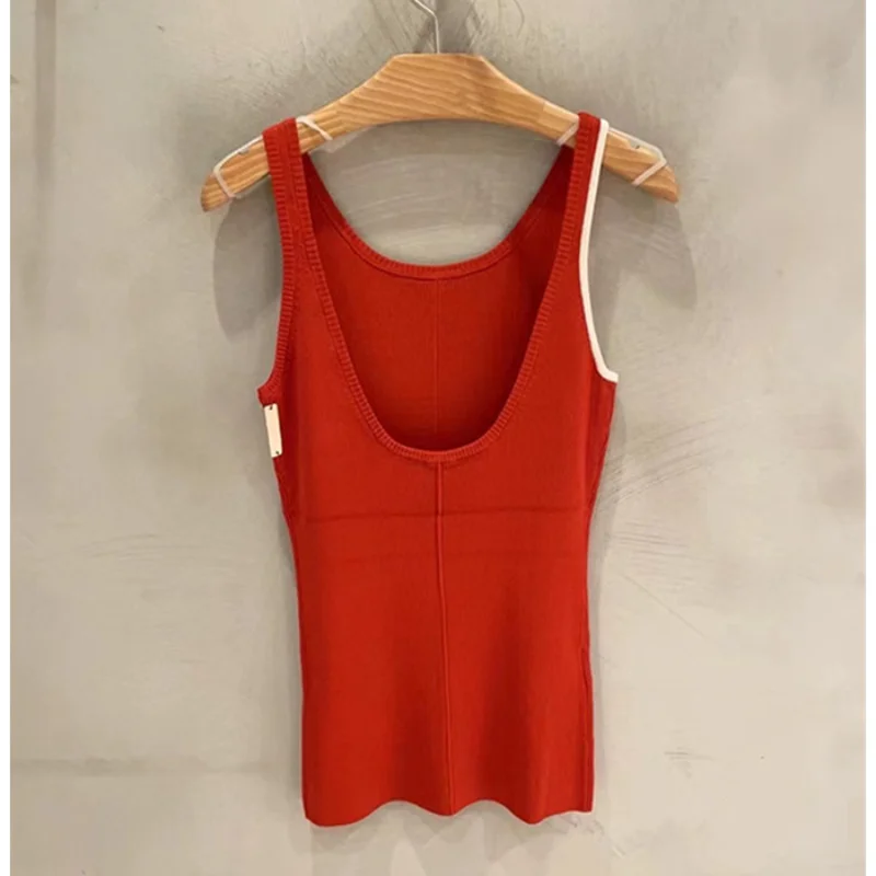 

Women's Slim Red Knitted Suspender Vest Tanks Camis for Lady