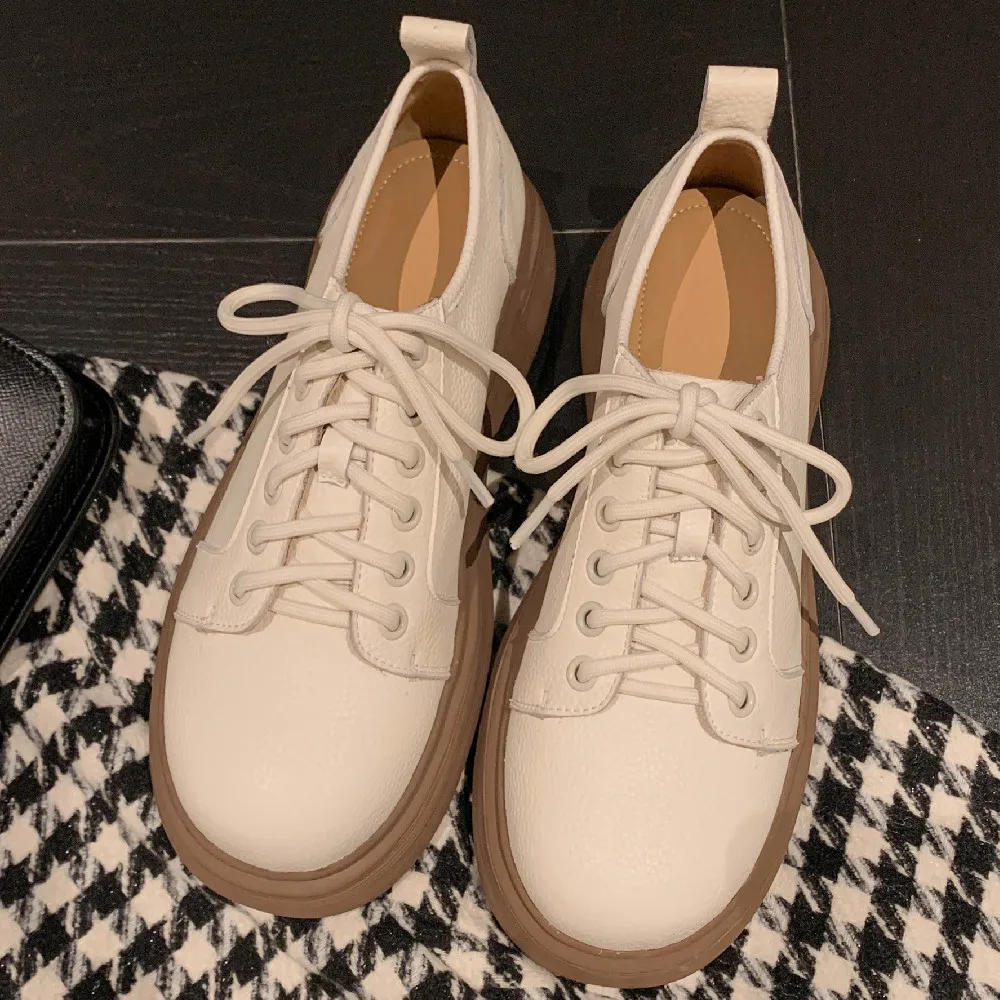 

Women's genuine leather thick sole platform flats sneakers lace-up female soft comfortable casual espadrilles shoes for women