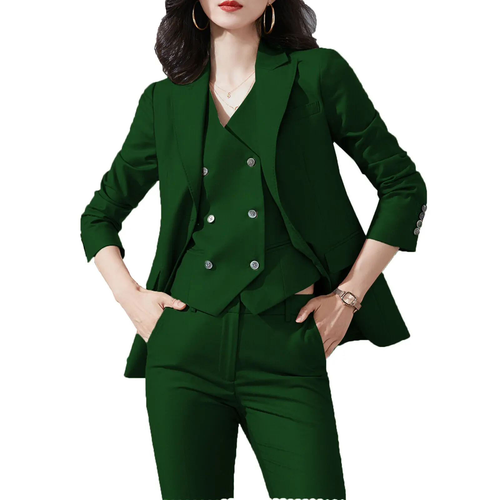 Fashion Casual Elegant Women Suit 3 Piece Sets（Blazer+ Pants +Vest）Double Breasted Waistcoat Office Business