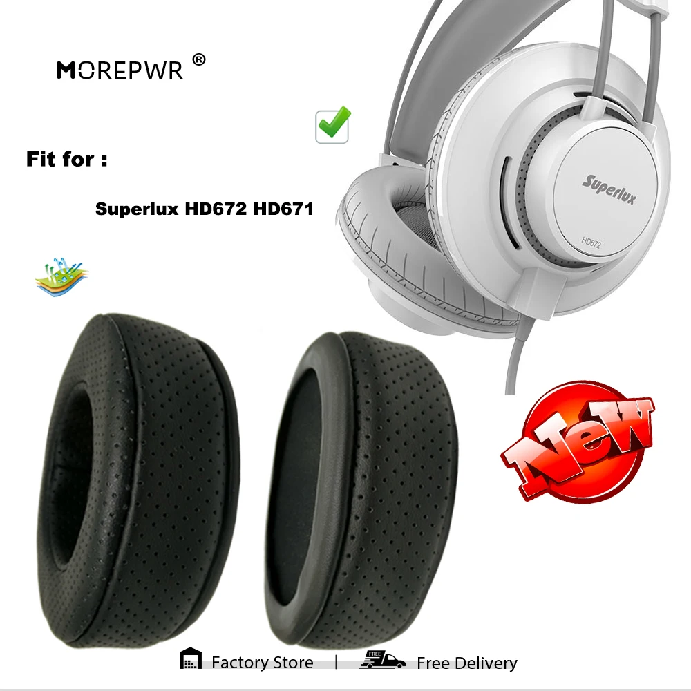 Фото Morepwr, новое обновление, сменные амбушюры для Superlux HD672 HD671, детали гарнитуры, кожаная подушка, бархатные наушники №1