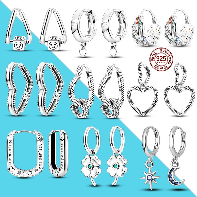 

925 Sterling Silver pendant Double Heart Hoop Earrings For Women Cubic Zircon moon Earrings Birthday Gifts Fashion Jewelry