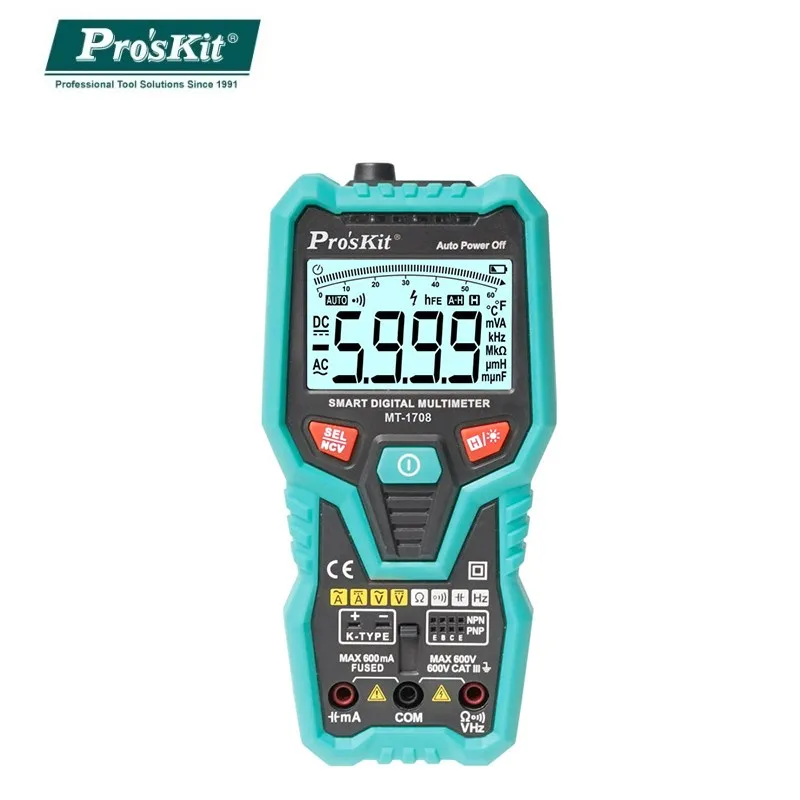

Pro'sKit MT-1708 Multimeter 35/6 Fully Automatic Smart Short Circuit Proof High Precision True RMS ADC ADV Digital Tester