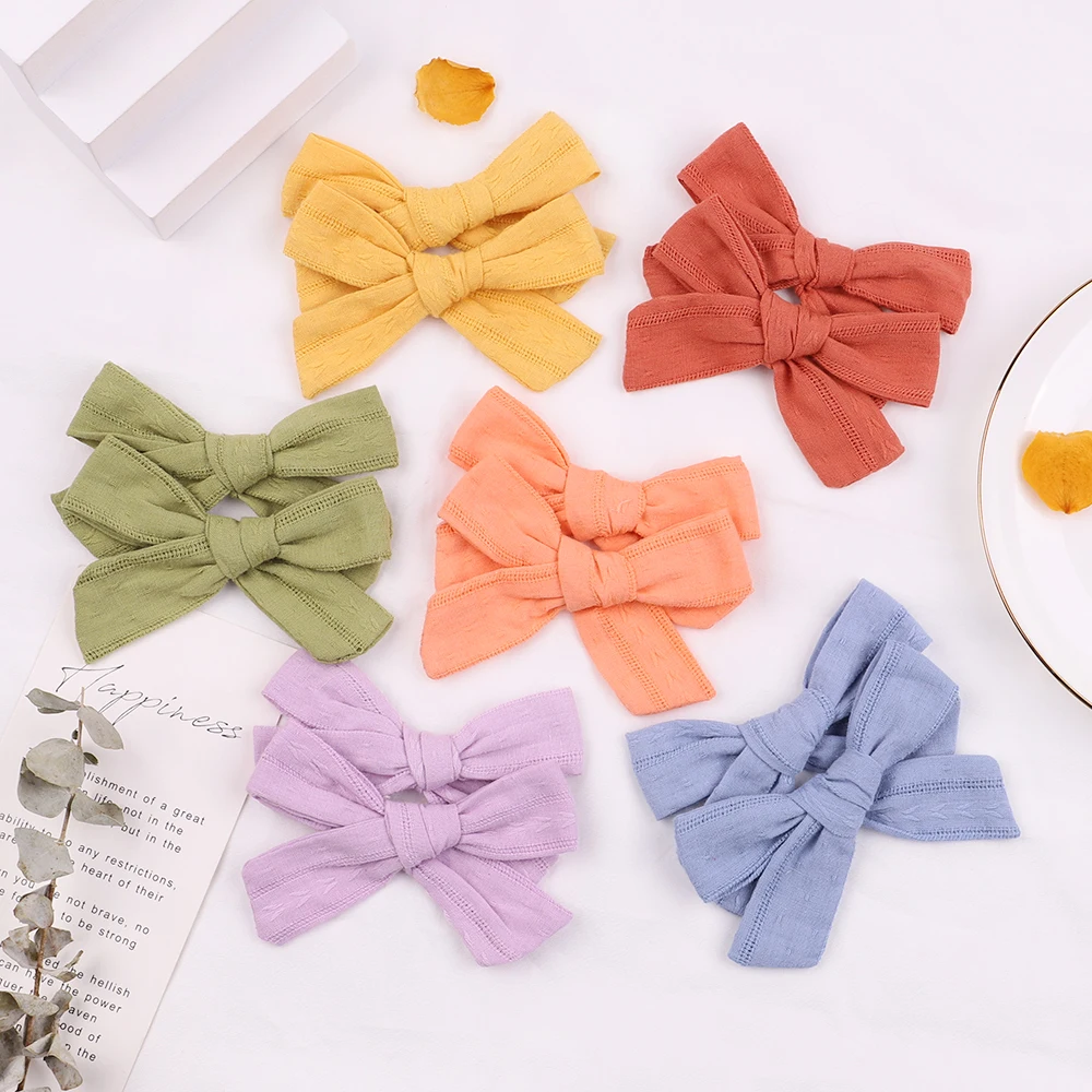

2Pcs/Lot Solid Color Cotton Bowknot Hair Clips For Kids Girls Barrettes Baby Safty Hairpins Headwear Children Hair Accessories
