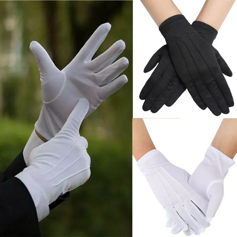 1Pair White Cotton Jewelry Glove Beauty Moisturising Magician Waiter Gloves /M
