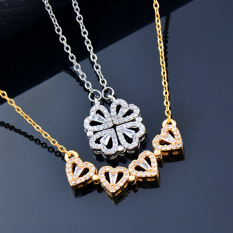 SINLEERY Необычные вместе с 4 кристаллами подвеска в форме сердца и цветка ожерелье