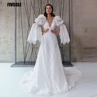 fivsole new v neck cap sleeves long wedding dresses full lace train princess bride bridal gowns dresses robe de mariee 2022