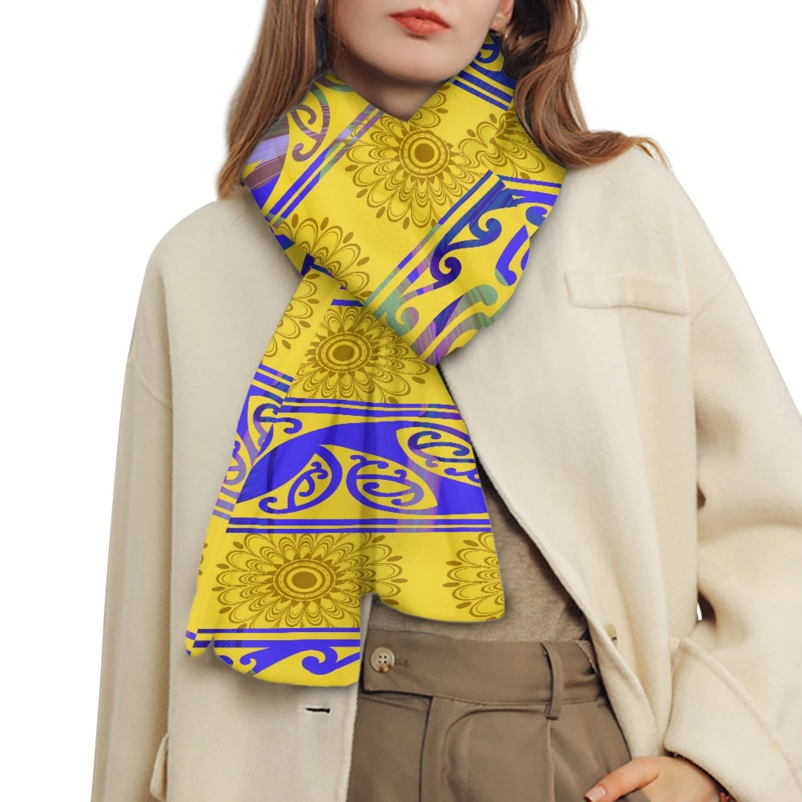 

Полинезийский Племенной Тотем тунган с татуировкой Тонга принты легкие Женские повседневные пушистые теплые желтые толстые шарфы