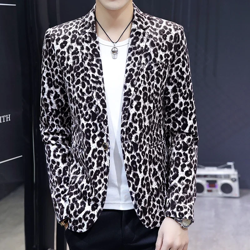 Мужской блейзер с леопардовым принтом в британском стиле