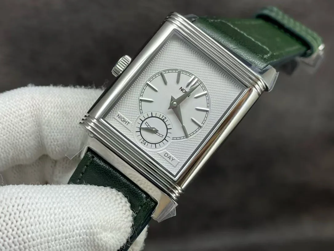 Фото Nofn man squre Reverso Tribute Small Seconds кожаный ремешок A854A 2-лицевые автоматические механические мужские часы для мужчин menl №4