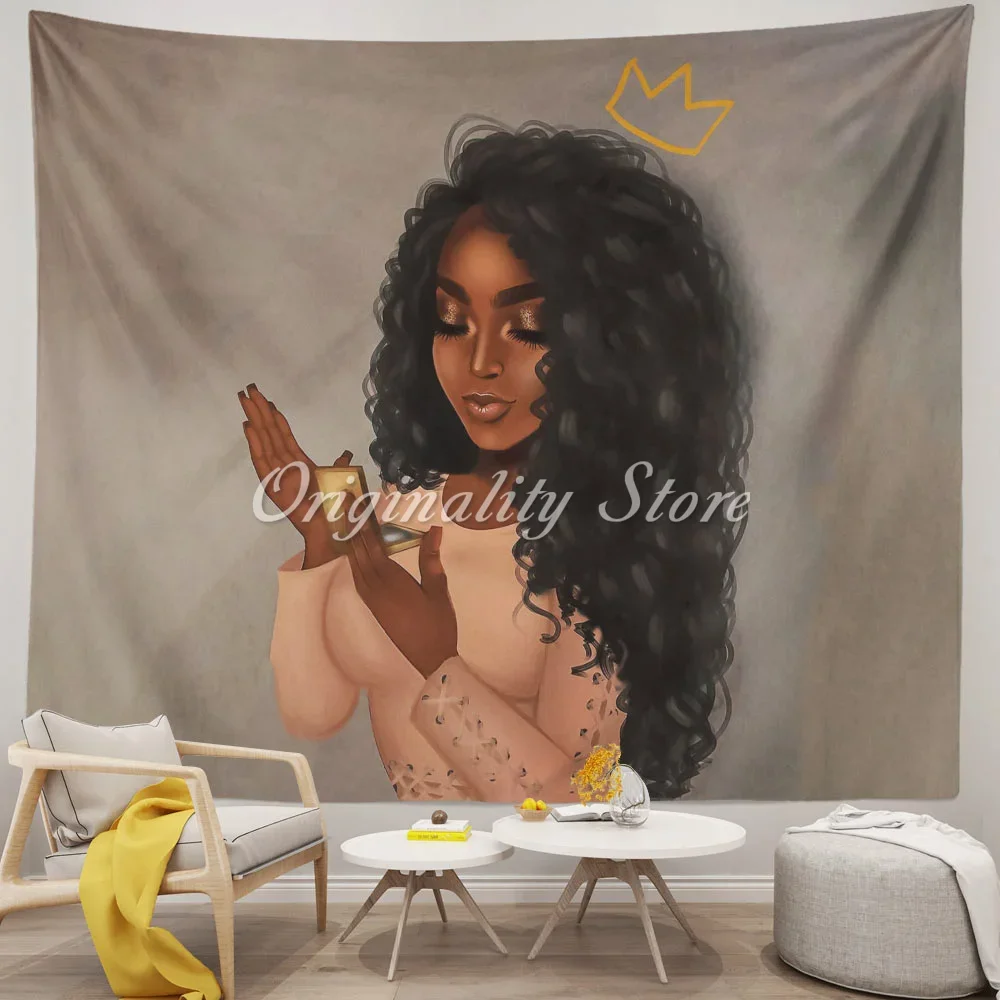 Черное искусство красивая афро-женщина афро-американская с гобеленом