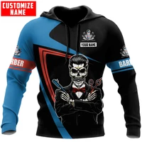 personalized barber skull blue and red 3d printed men hoodie unisex hooded sweatshirt streetwear casual zipper hoodies dk475