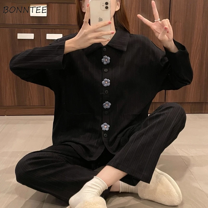 

Pajama Sets Women Elegant Lovely Ladies Ulzzang High Quality Autumn Breathable Trendy Students College Homewear Loose Ins Cozy