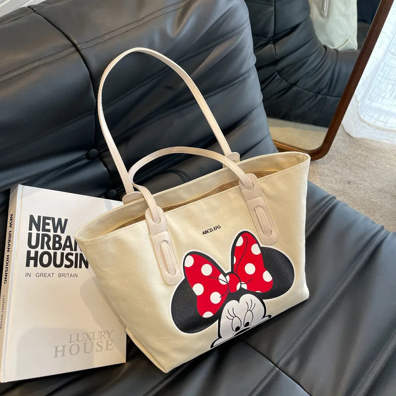 Disney's New Mickey Canvas Bag Cartoon Cute Women's Handbag Luxury Brand Women's Shoulder Bag Large Capacity Fashion Storage Bag