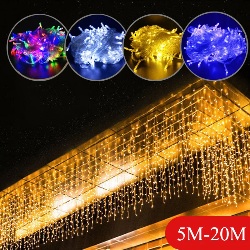 

EU 220V LED Curtain Icicle String Light Droop 0.6-0.8m Decorations for Home Street Winter Eave Decor Outdoor Christmas Garland